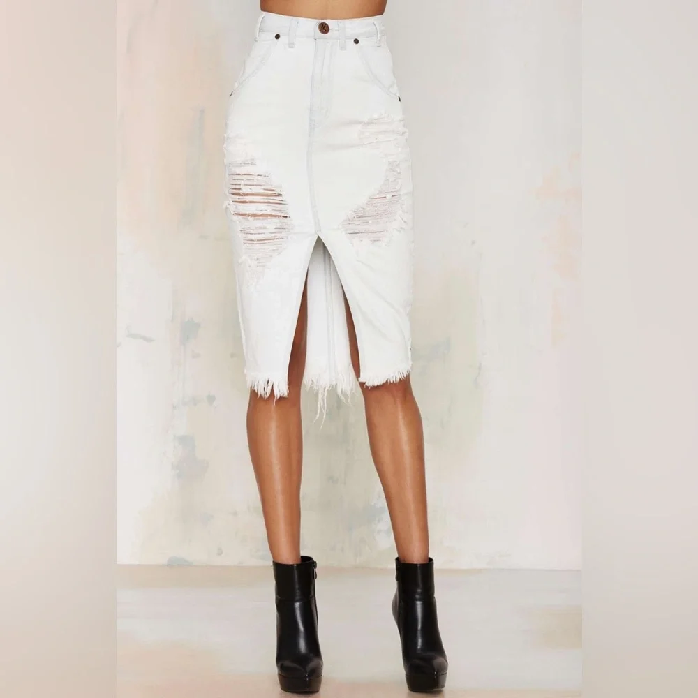 One Teaspoon Denim Pencil Skirt 26 Tailored Cadillac Fleetwood Raw Hem Jeans